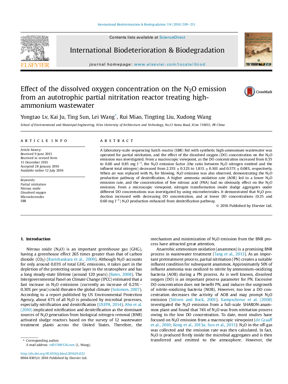 Effect of the dissolved oxygen concentration on the N2O emission from an autotrophic partial nitritation reactor treating high-ammonium wastewater