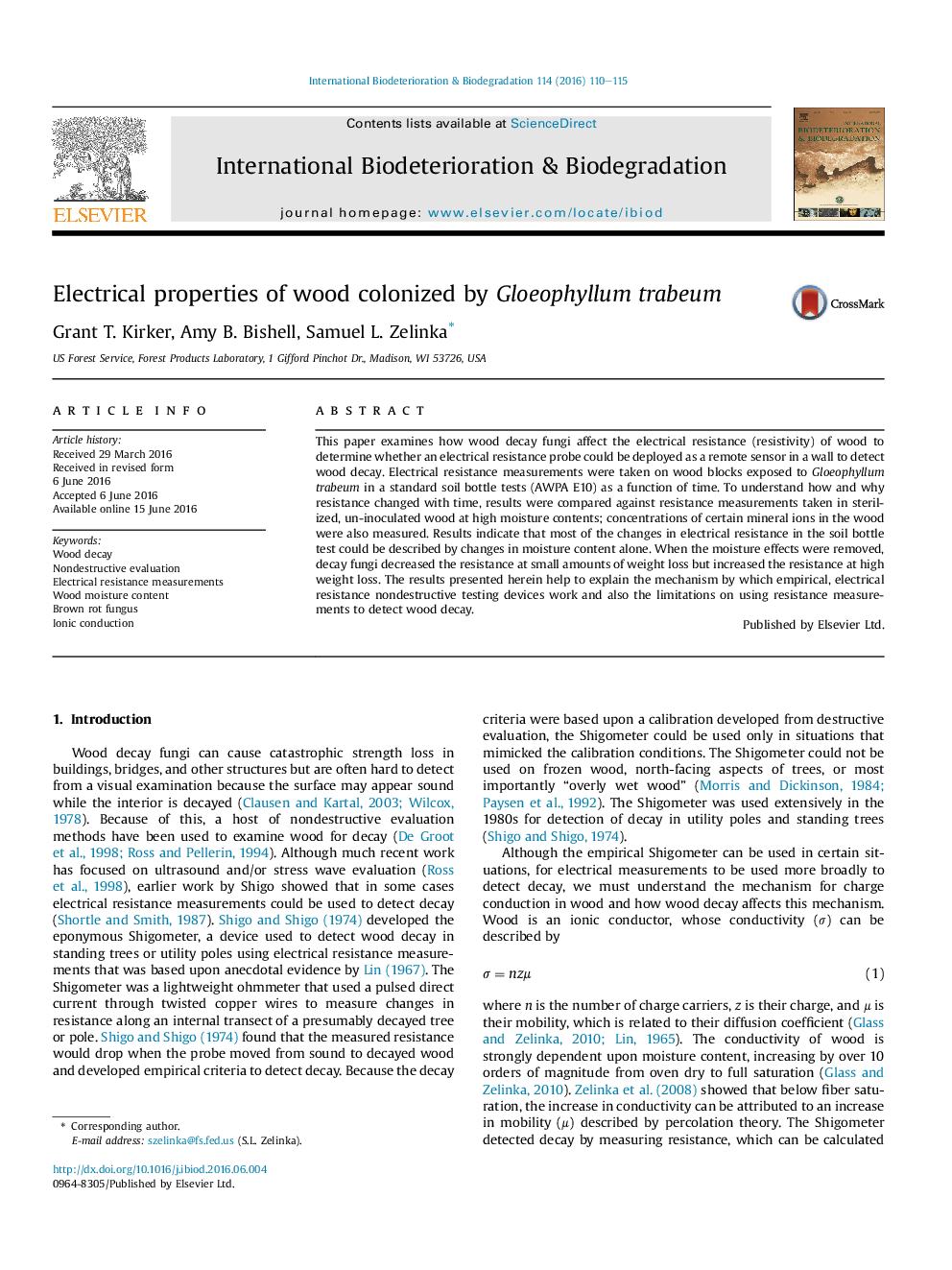 Electrical properties of wood colonized by Gloeophyllum trabeum