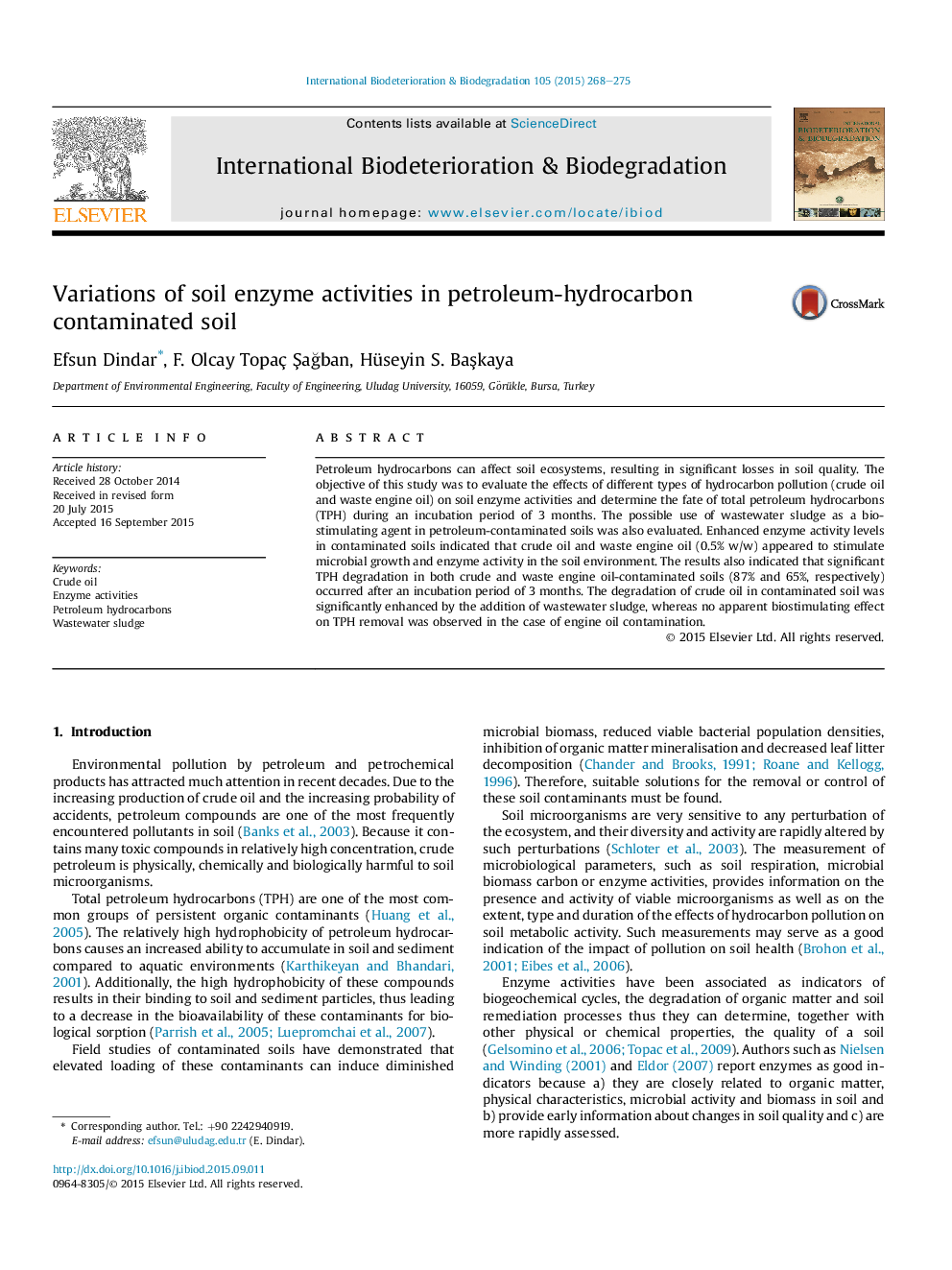 Variations of soil enzyme activities in petroleum-hydrocarbon contaminated soil