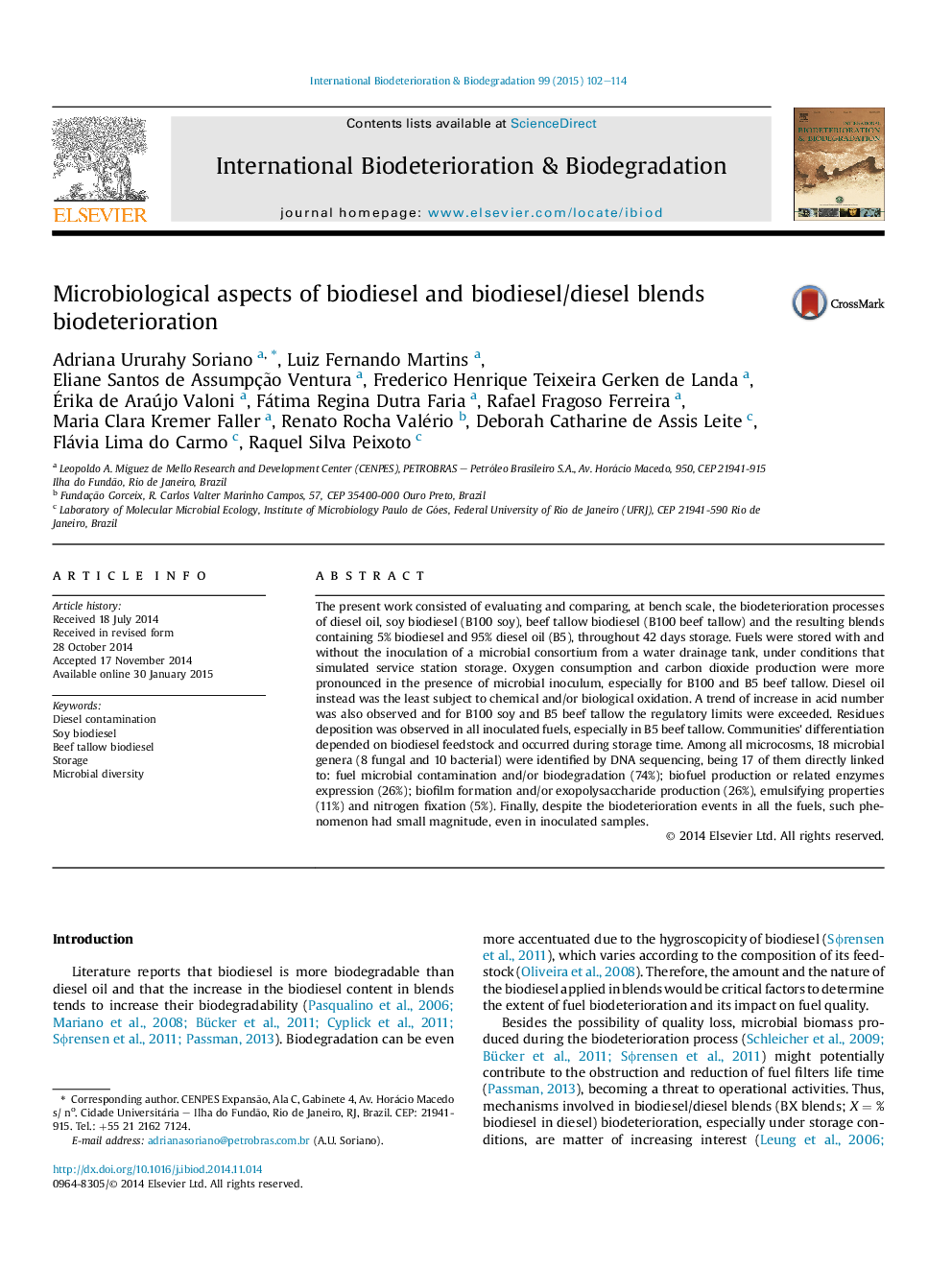 Microbiological aspects of biodiesel and biodiesel/diesel blends biodeterioration