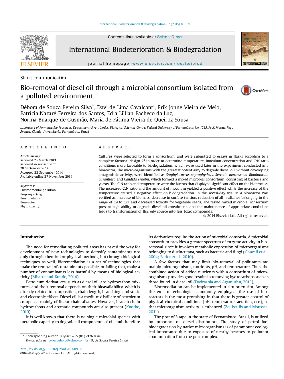 Bio-removal of diesel oil through a microbial consortium isolated from a polluted environment