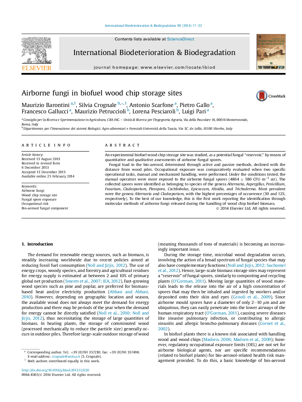 Airborne fungi in biofuel wood chip storage sites