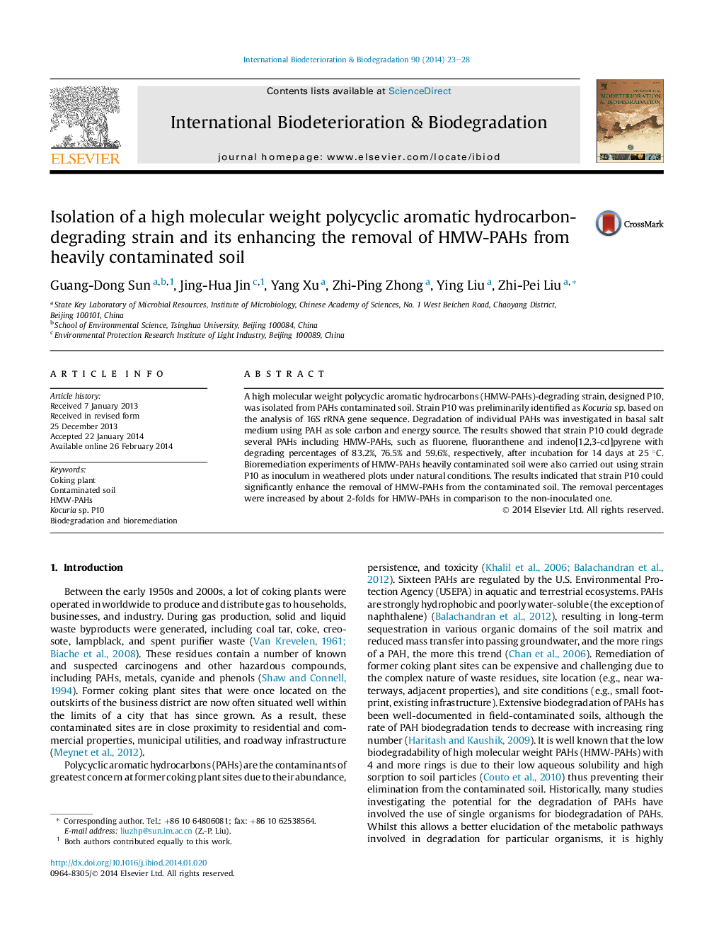 Isolation of a high molecular weight polycyclic aromatic hydrocarbon-degrading strain and its enhancing the removal of HMW-PAHs from heavily contaminated soil