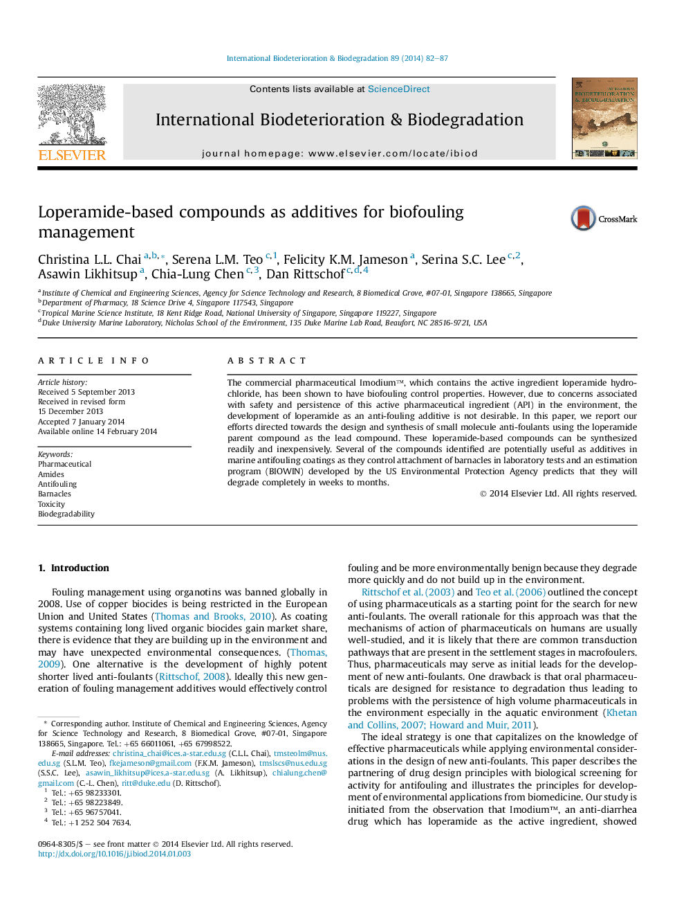 Loperamide-based compounds as additives for biofouling management