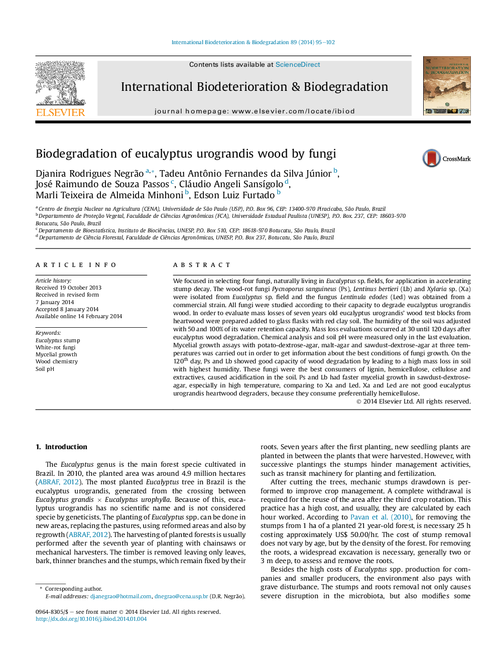 Biodegradation of eucalyptus urograndis wood by fungi