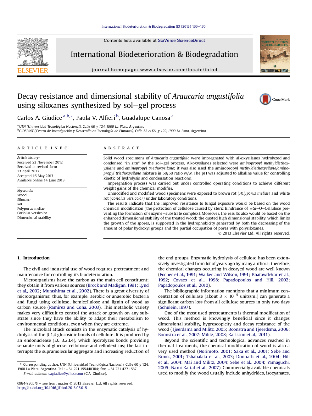 Decay resistance and dimensional stability of Araucaria angustifolia using siloxanes synthesized by sol-gel process