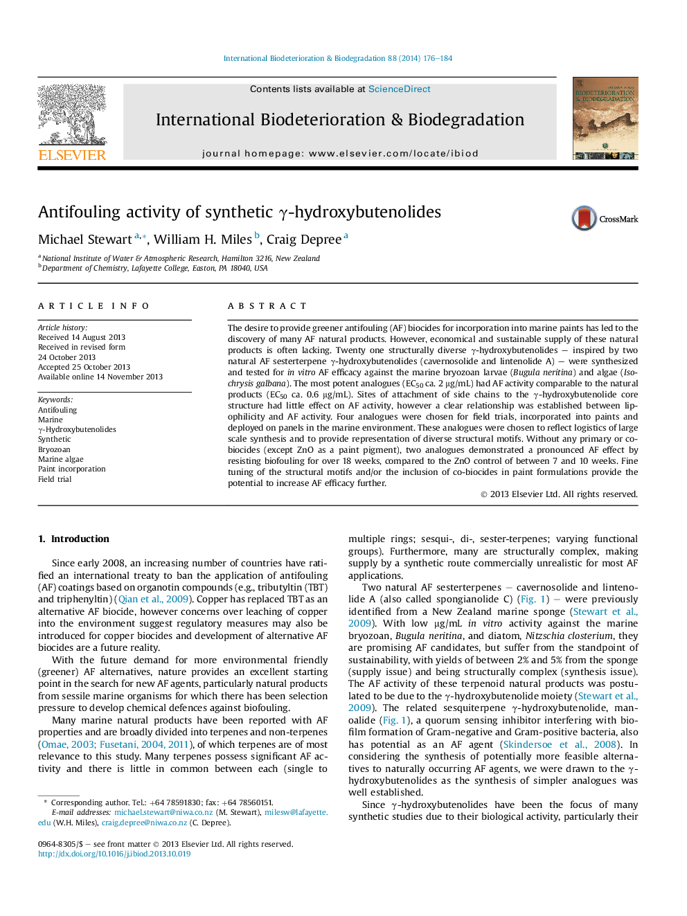 Antifouling activity of synthetic Î³-hydroxybutenolides