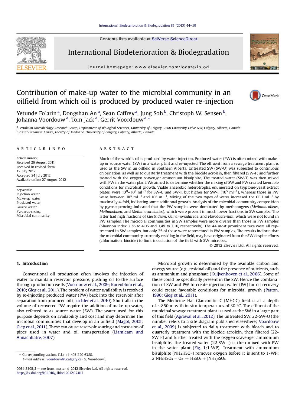 Contribution of make-up water to the microbial community in an oilfield from which oil is produced by produced water re-injection