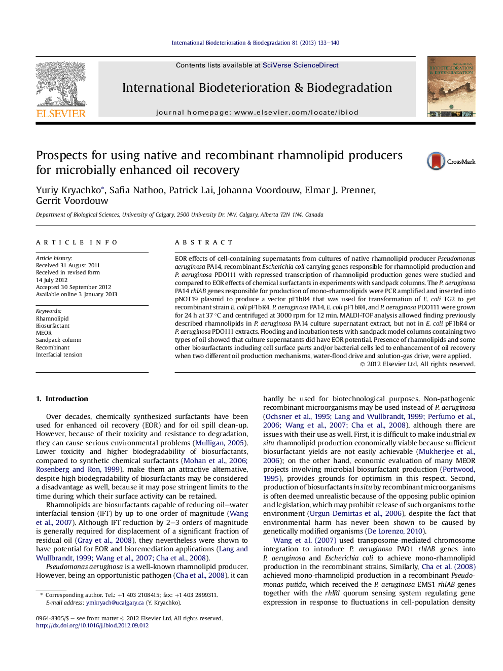 Prospects for using native and recombinant rhamnolipid producers for microbially enhanced oil recovery