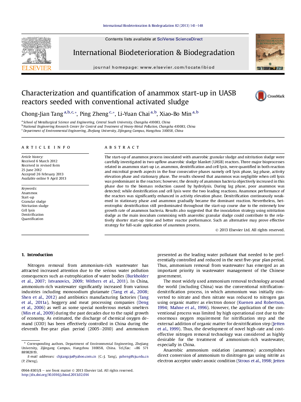 Characterization and quantification of anammox start-up in UASB reactors seeded with conventional activated sludge