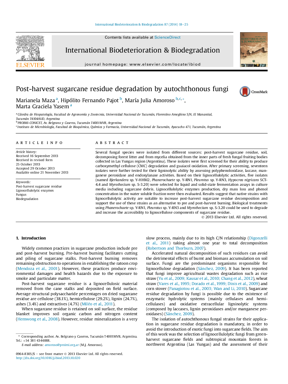 Post-harvest sugarcane residue degradation by autochthonous fungi