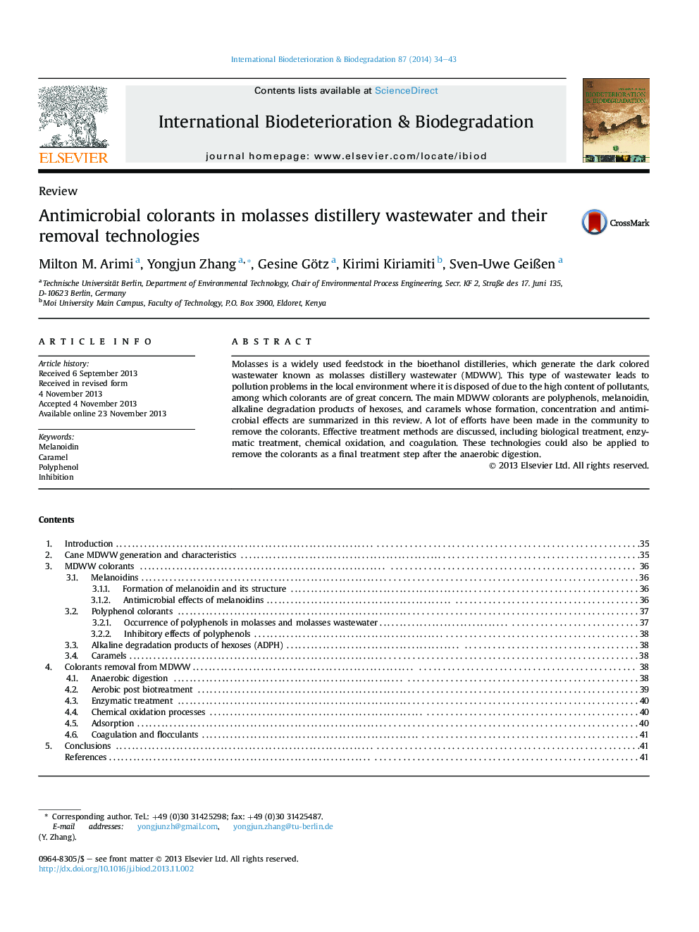 Antimicrobial colorants in molasses distillery wastewater and their removal technologies