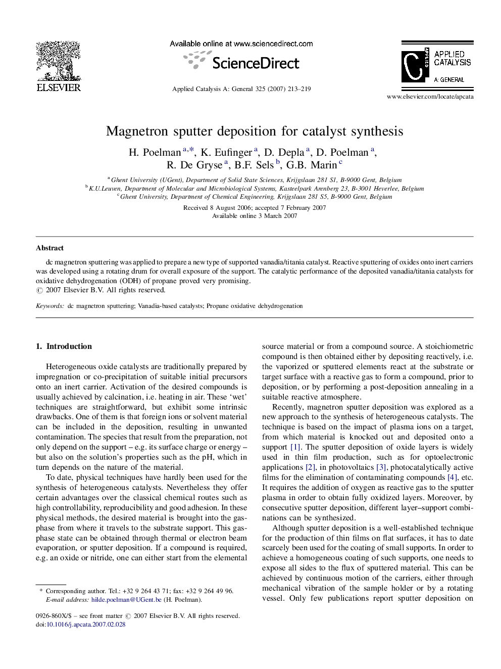 Magnetron sputter deposition for catalyst synthesis