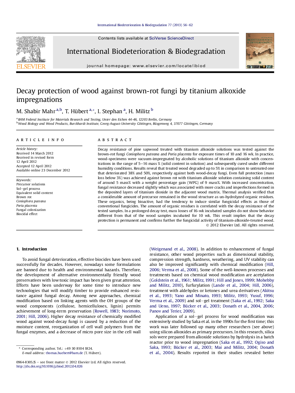 Decay protection of wood against brown-rot fungi by titanium alkoxide impregnations