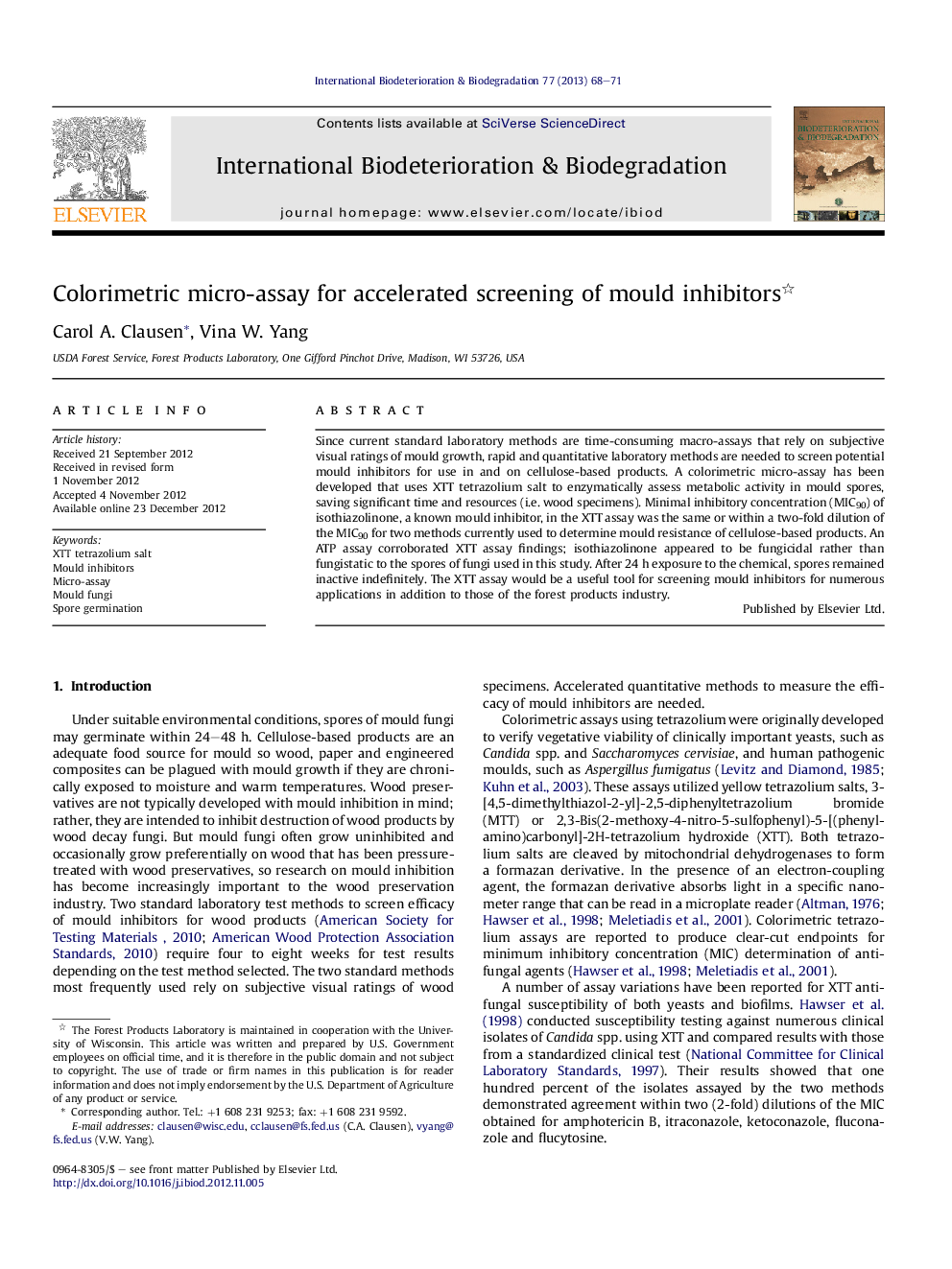 Colorimetric micro-assay for accelerated screening of mould inhibitors 