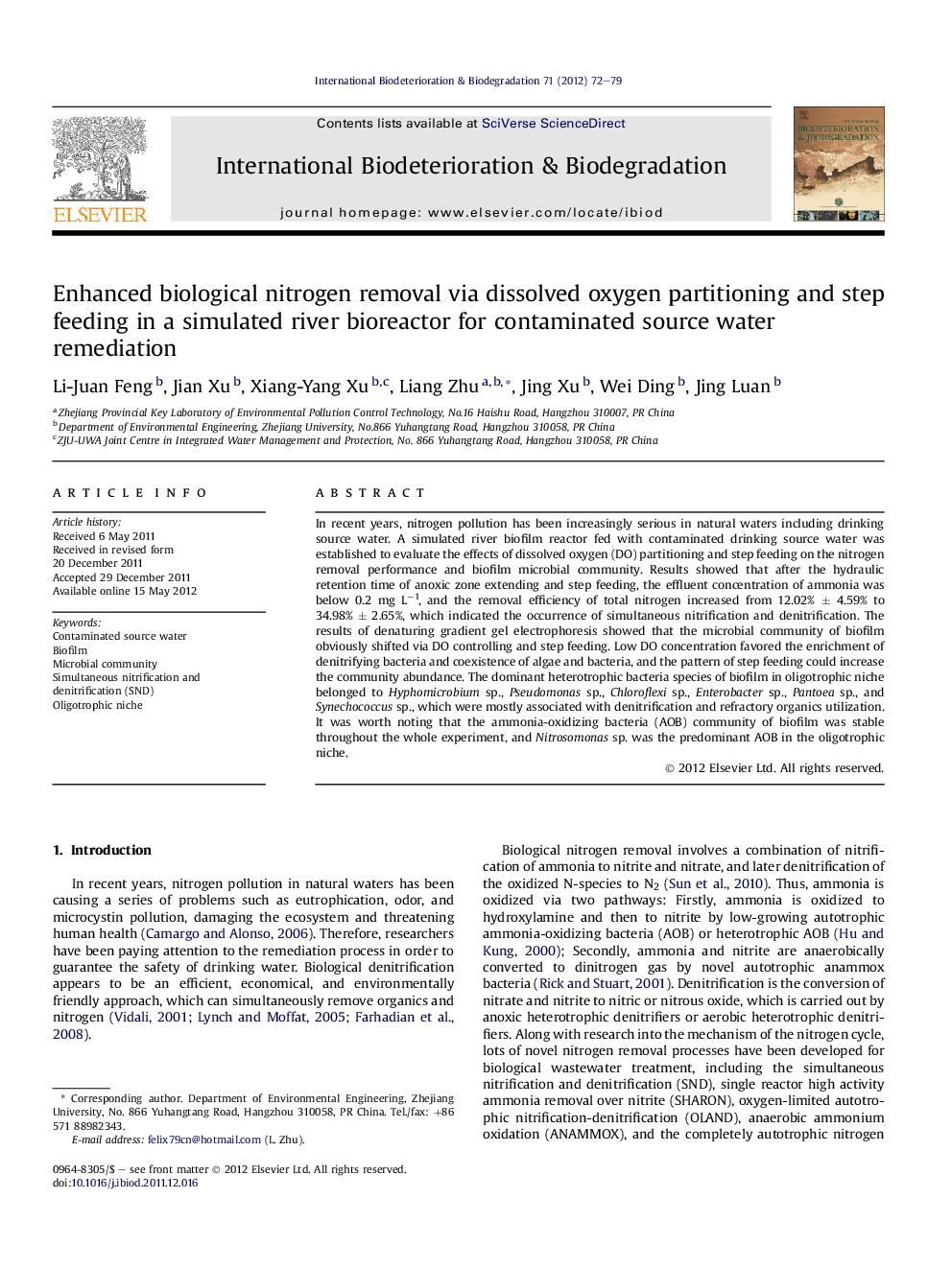 Enhanced biological nitrogen removal via dissolved oxygen partitioning and step feeding in a simulated river bioreactor for contaminated source water remediation