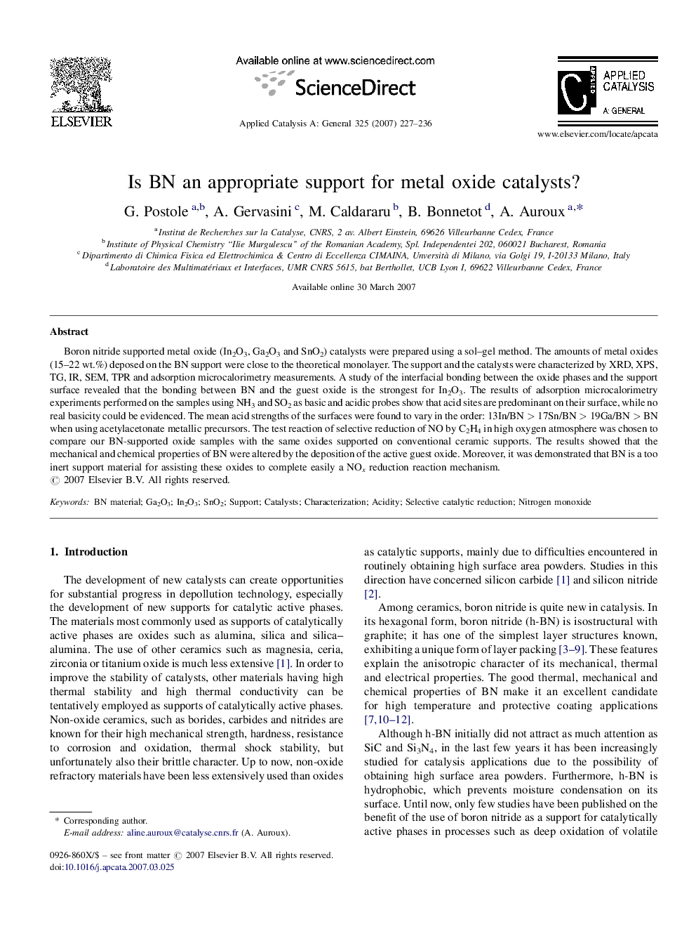 Is BN an appropriate support for metal oxide catalysts?