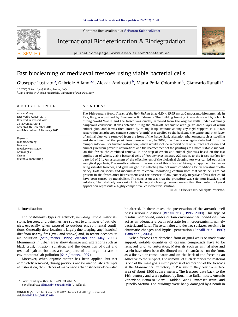 Fast biocleaning of mediaeval frescoes using viable bacterial cells