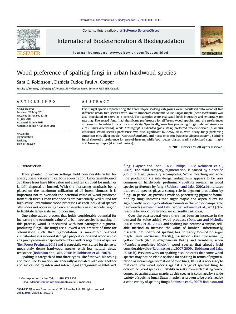 Wood preference of spalting fungi in urban hardwood species