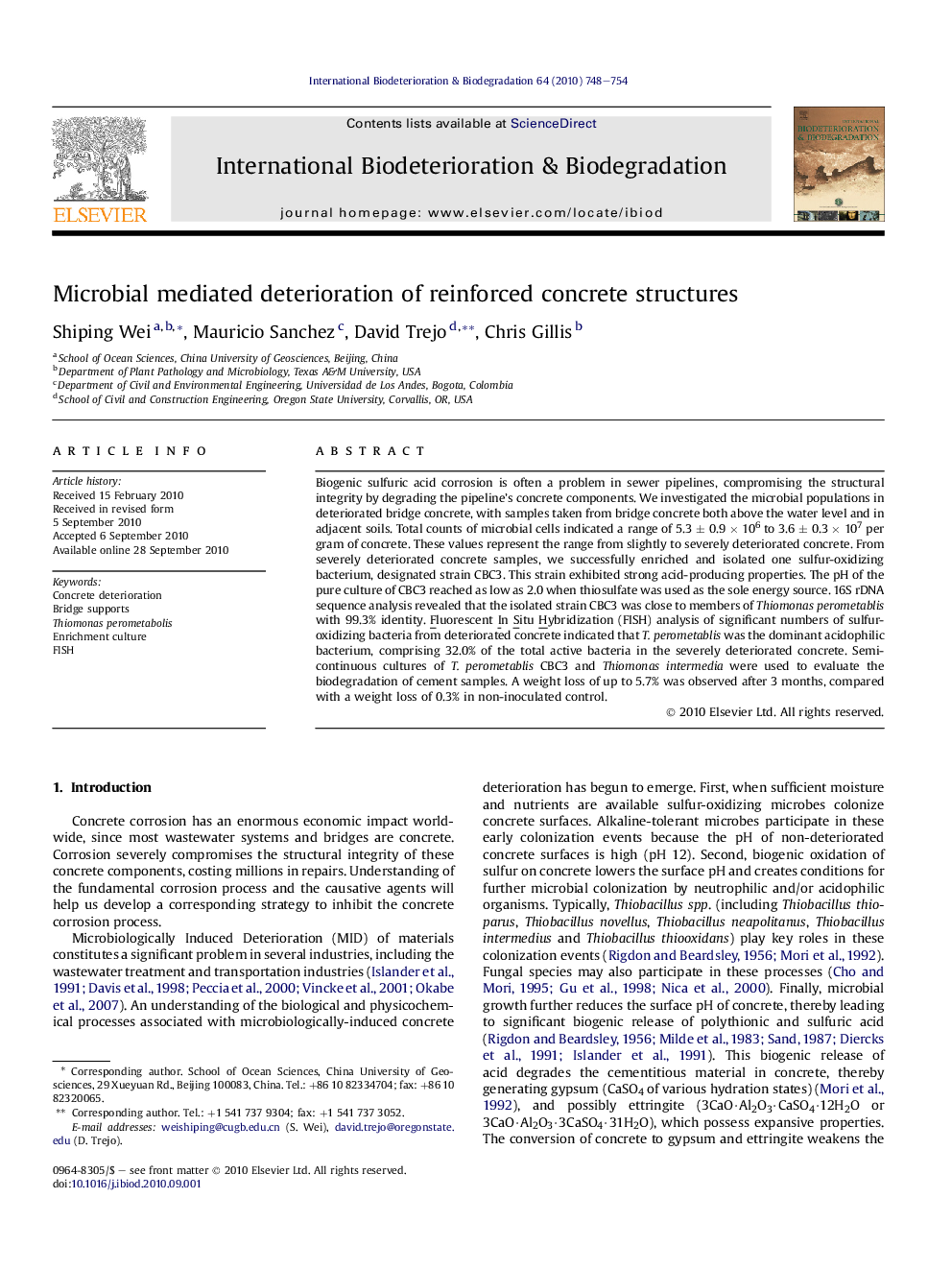 Microbial mediated deterioration of reinforced concrete structures