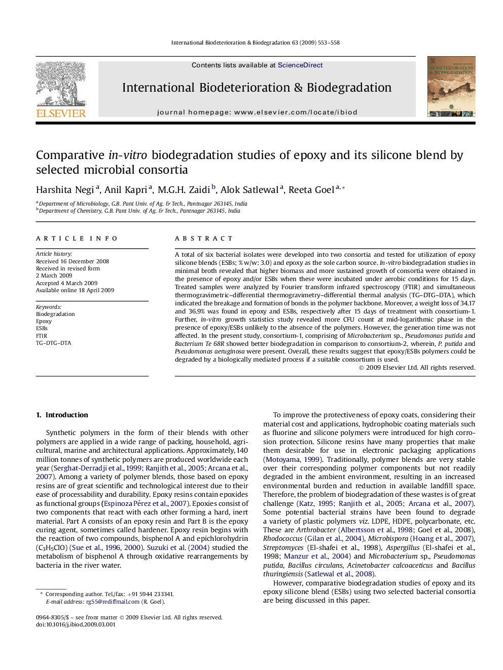 Comparative in-vitro biodegradation studies of epoxy and its silicone blend by selected microbial consortia