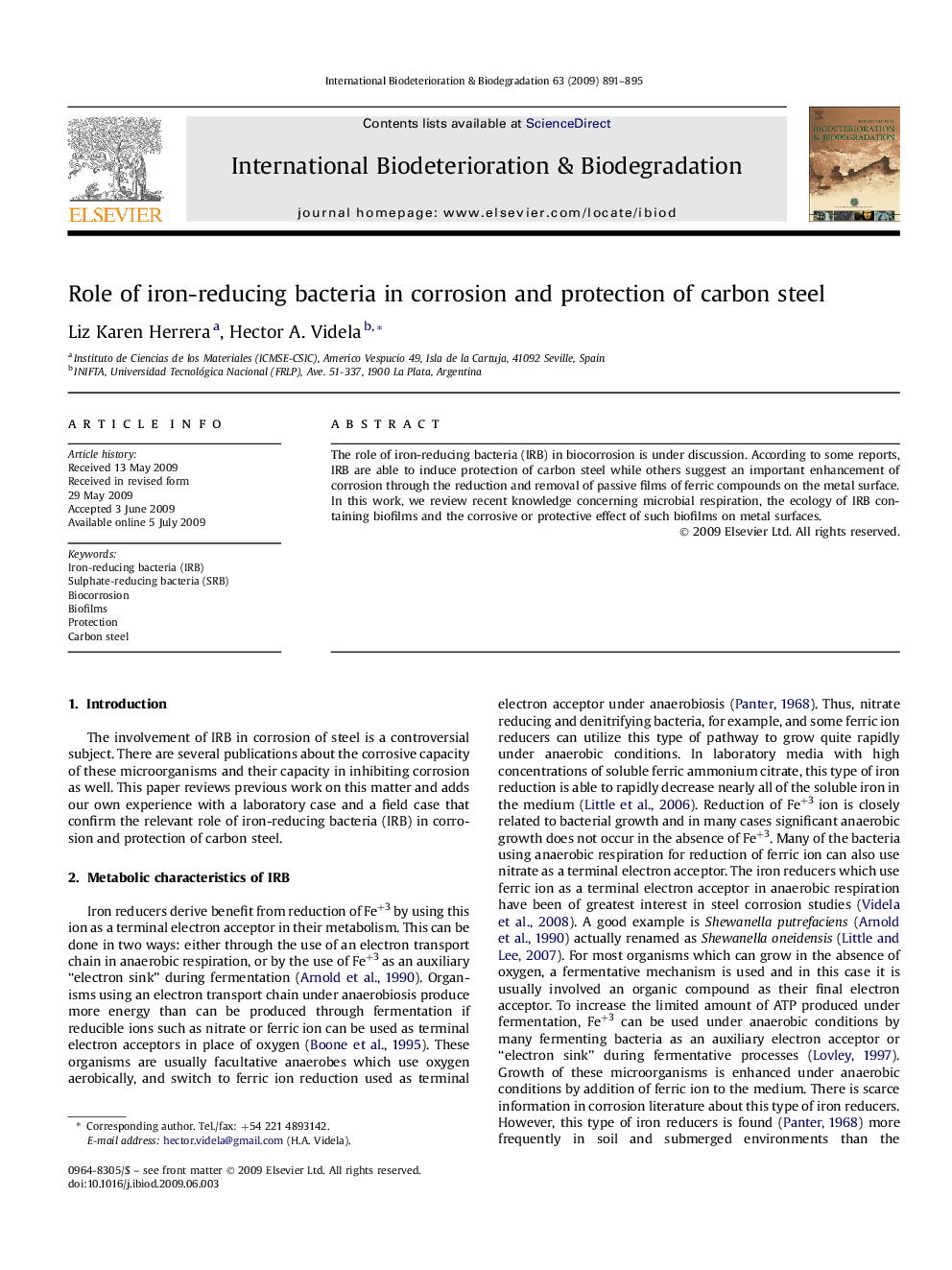 Role of iron-reducing bacteria in corrosion and protection of carbon steel