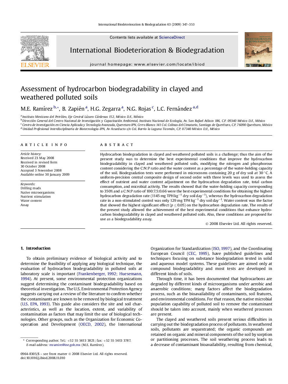 Assessment of hydrocarbon biodegradability in clayed and weathered polluted soils