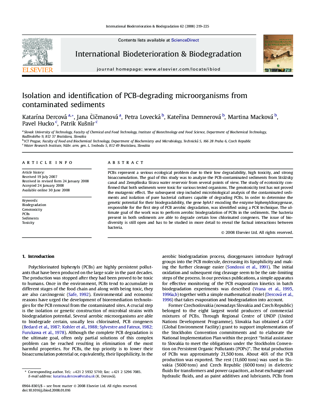 Isolation and identification of PCB-degrading microorganisms from contaminated sediments