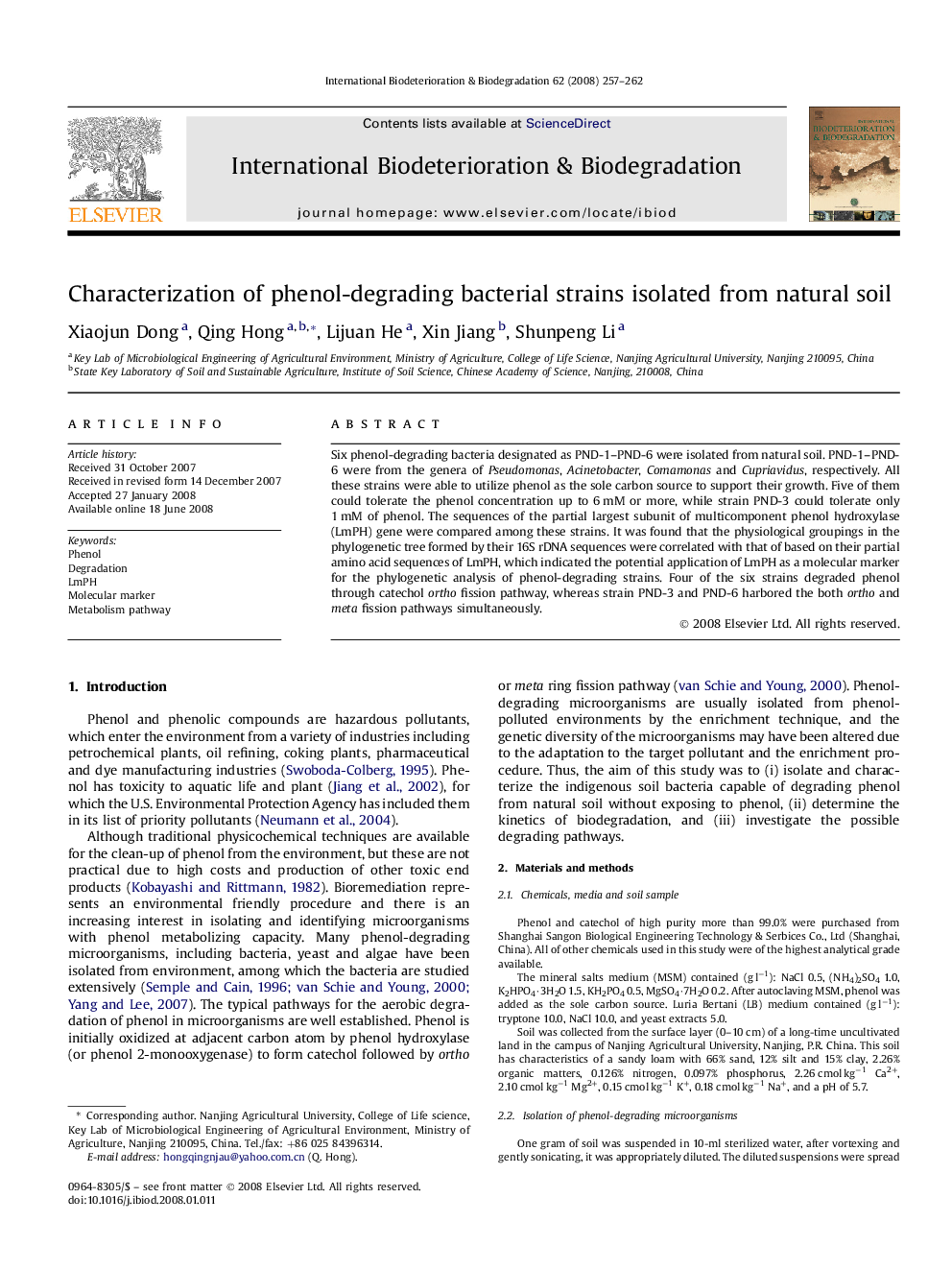 Characterization of phenol-degrading bacterial strains isolated from natural soil