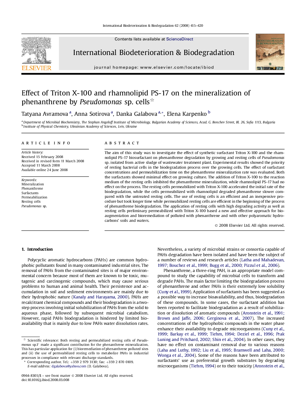 Effect of Triton X-100 and rhamnolipid PS-17 on the mineralization of phenanthrene by Pseudomonas sp. cells 