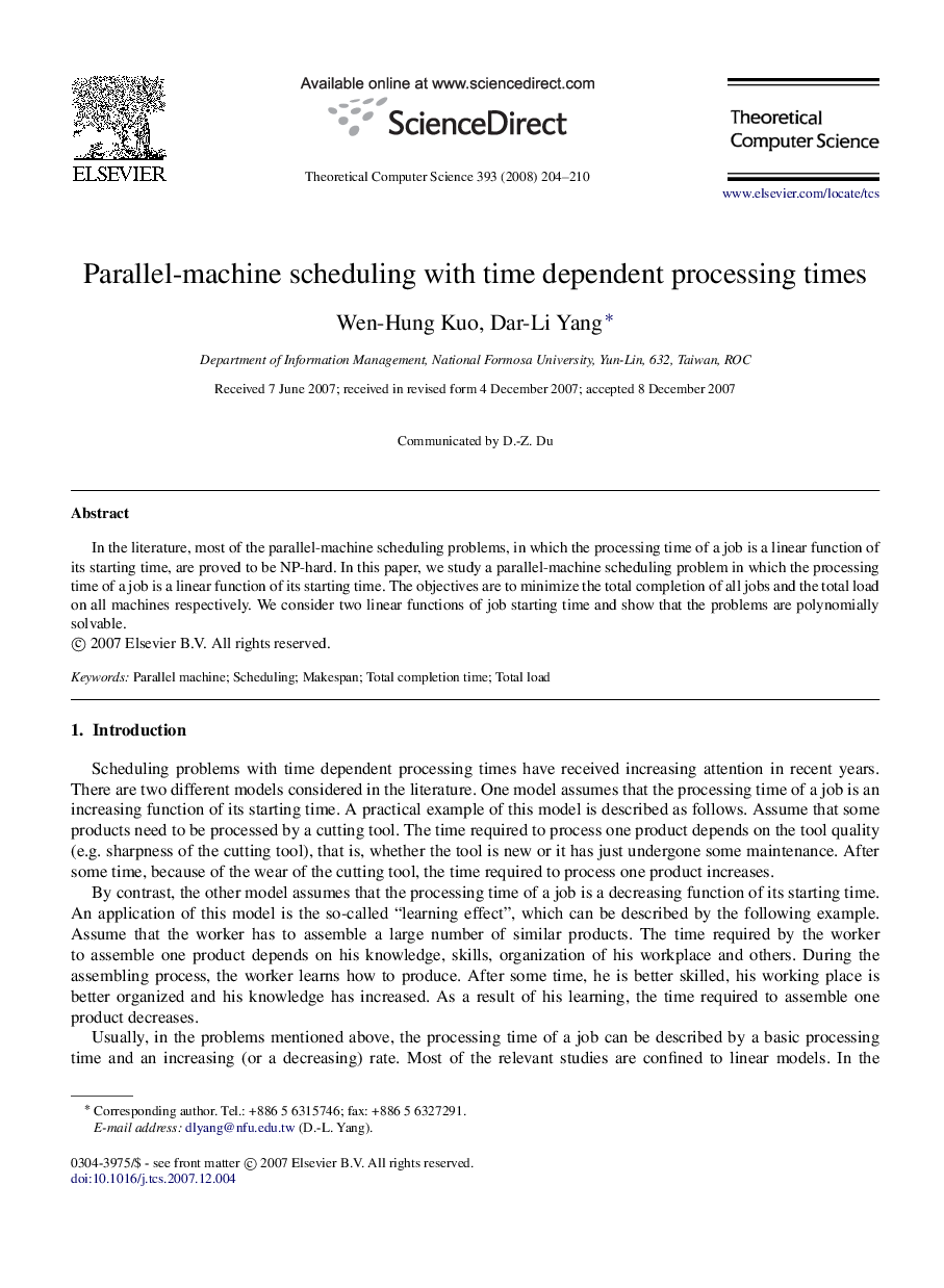 Parallel-machine scheduling with time dependent processing times