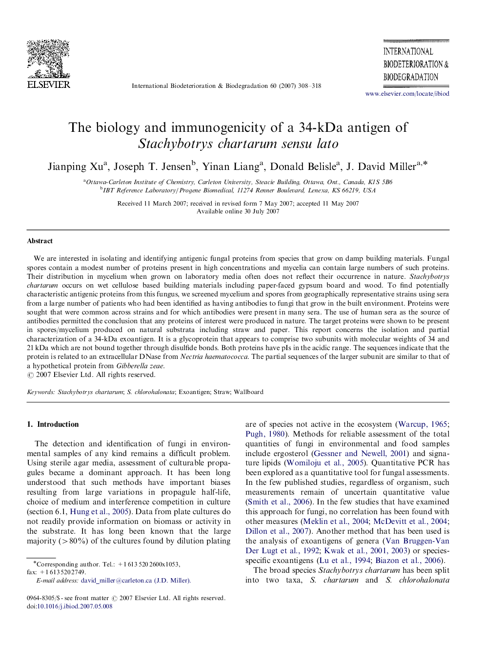 The biology and immunogenicity of a 34-kDa antigen of Stachybotrys chartarum sensu lato