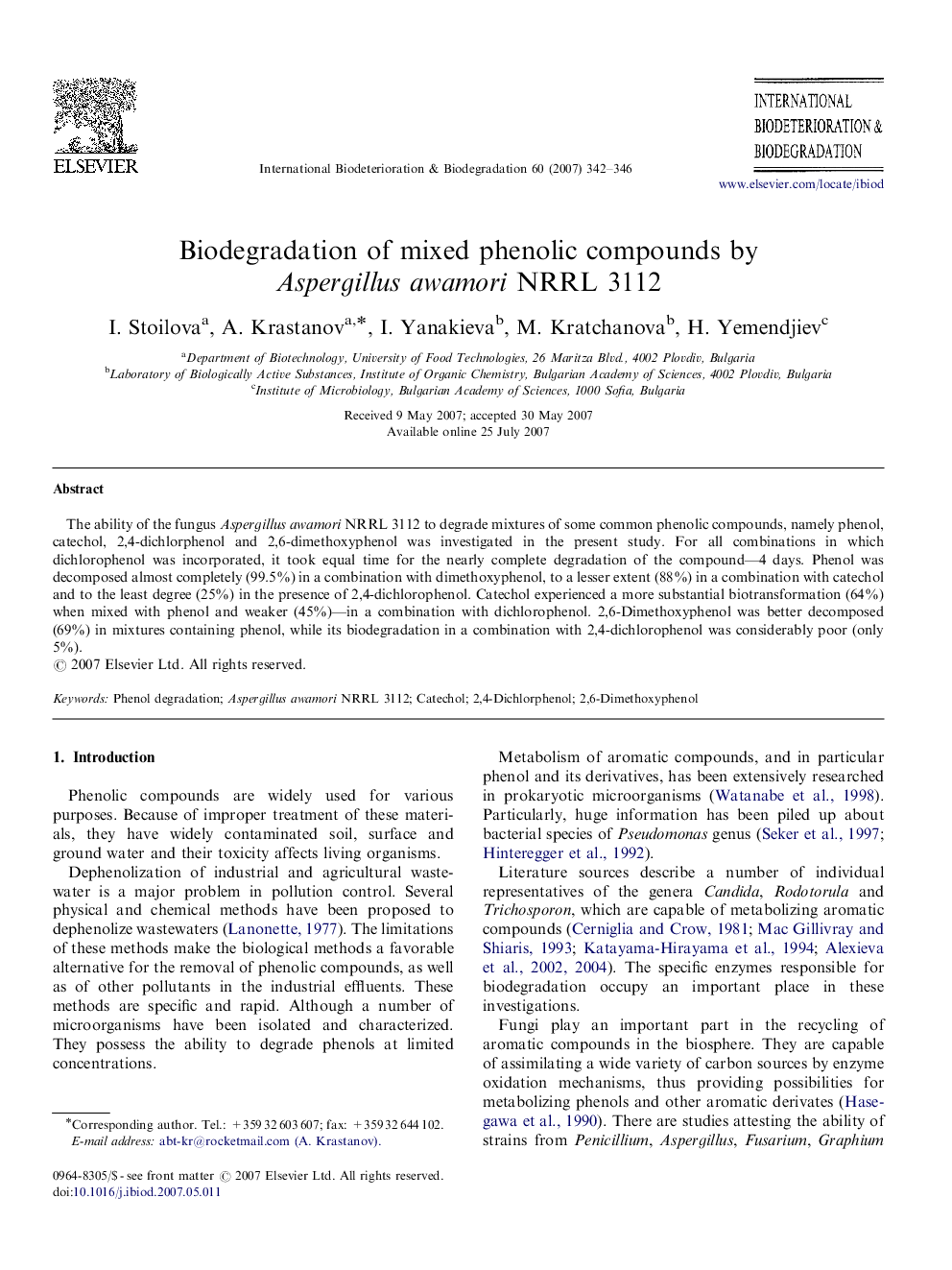 Biodegradation of mixed phenolic compounds by Aspergillus awamori NRRL 3112