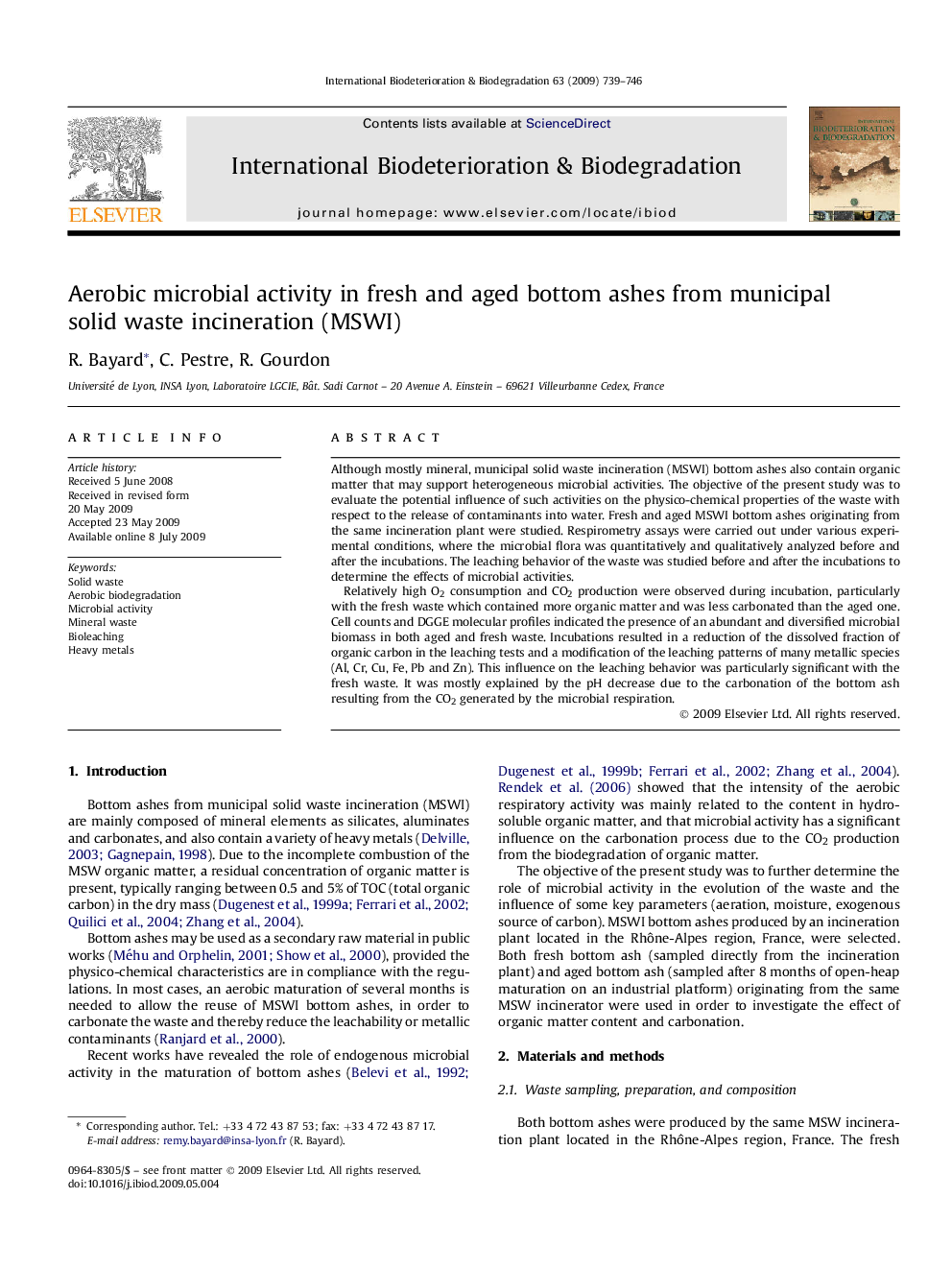 Aerobic microbial activity in fresh and aged bottom ashes from municipal solid waste incineration (MSWI)