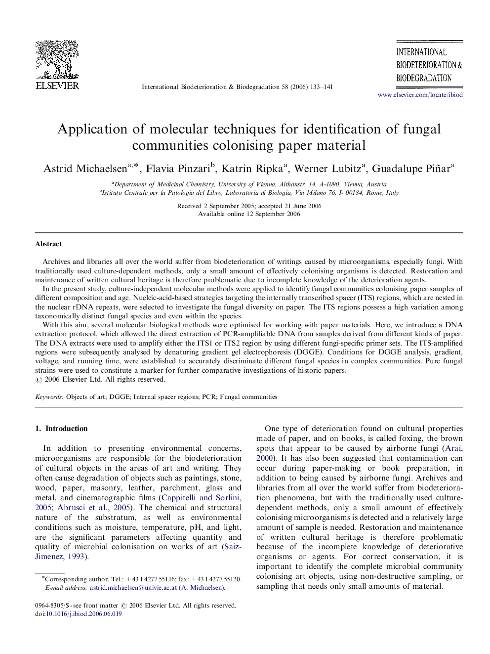 Application of molecular techniques for identification of fungal communities colonising paper material