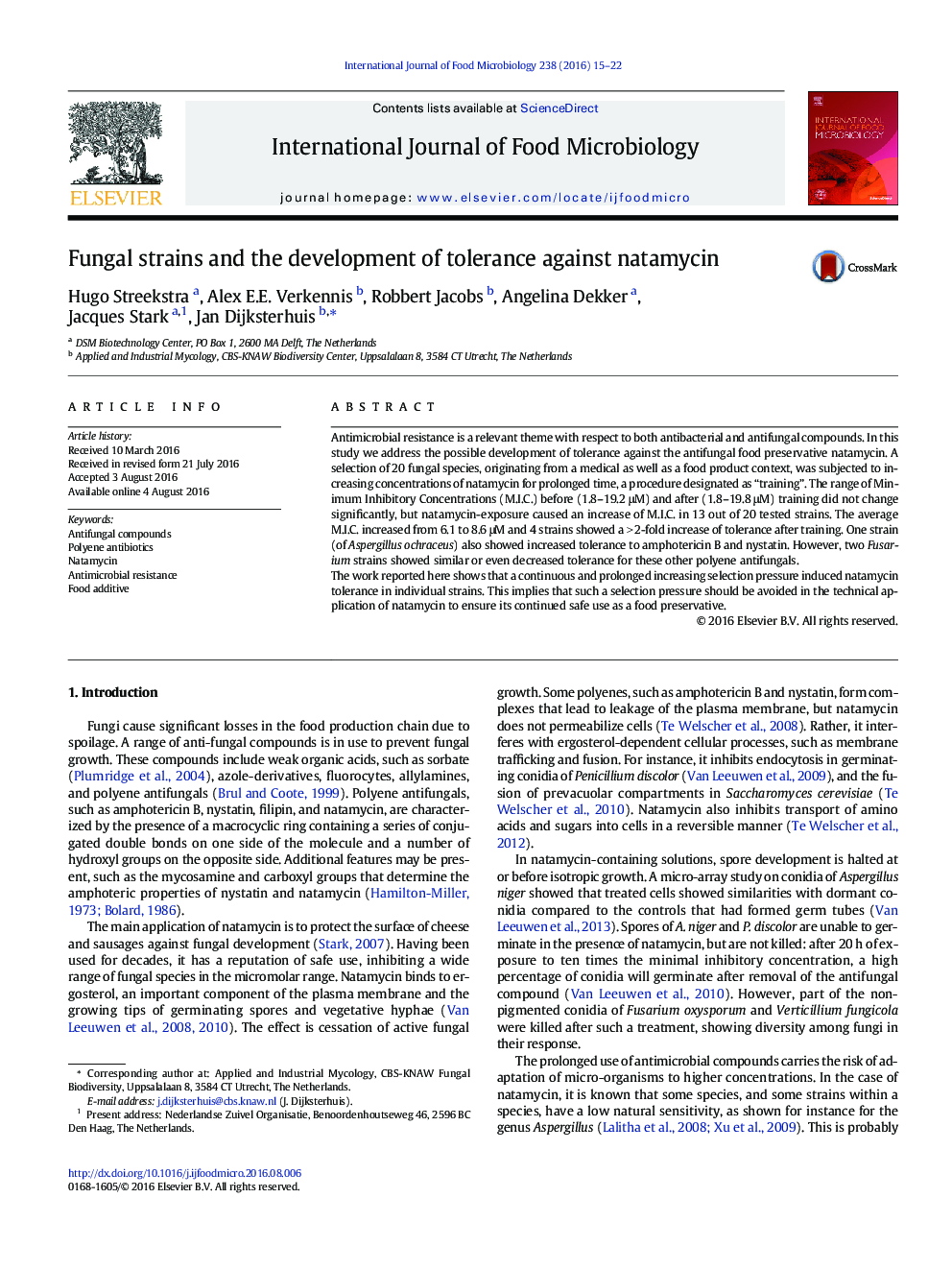 Fungal strains and the development of tolerance against natamycin