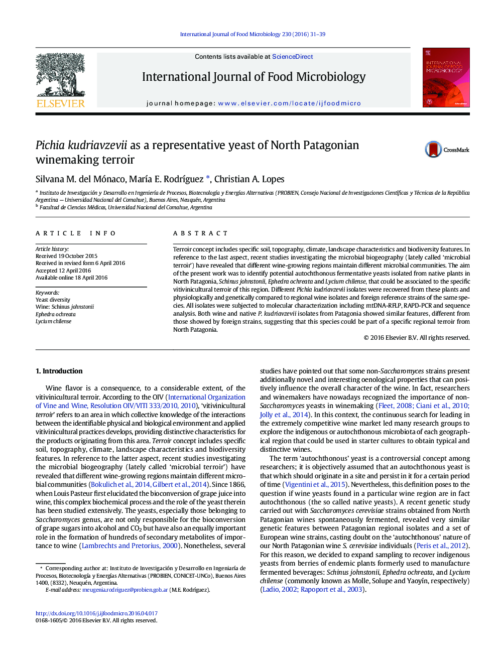 Pichia kudriavzevii as a representative yeast of North Patagonian winemaking terroir