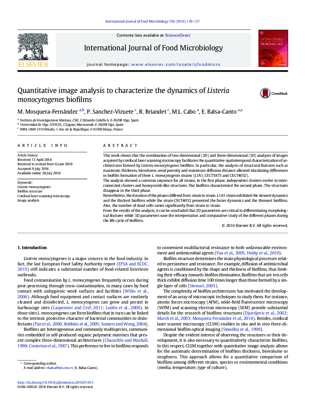 Quantitative image analysis to characterize the dynamics of Listeria monocytogenes biofilms