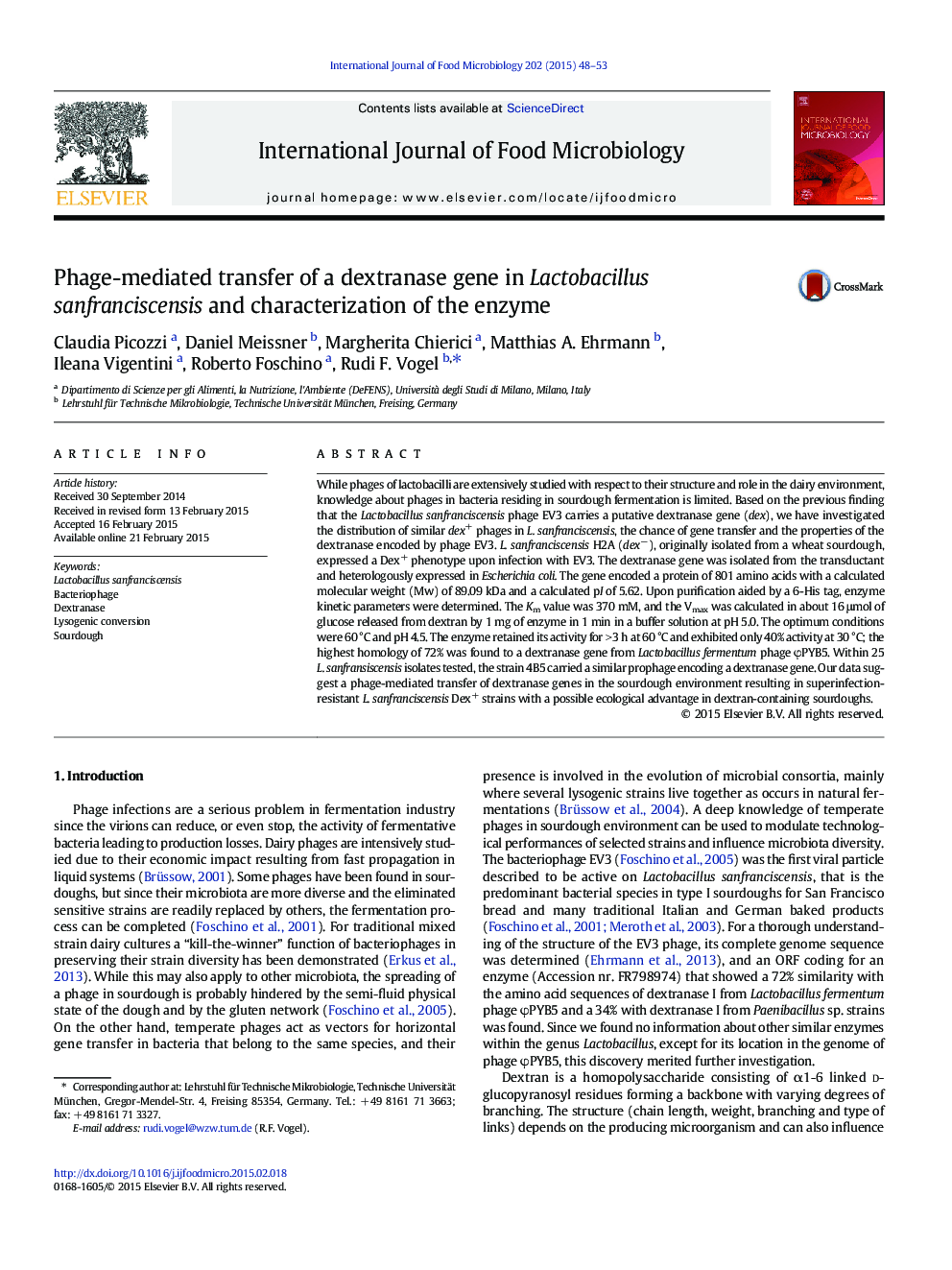 Phage-mediated transfer of a dextranase gene in Lactobacillus sanfranciscensis and characterization of the enzyme