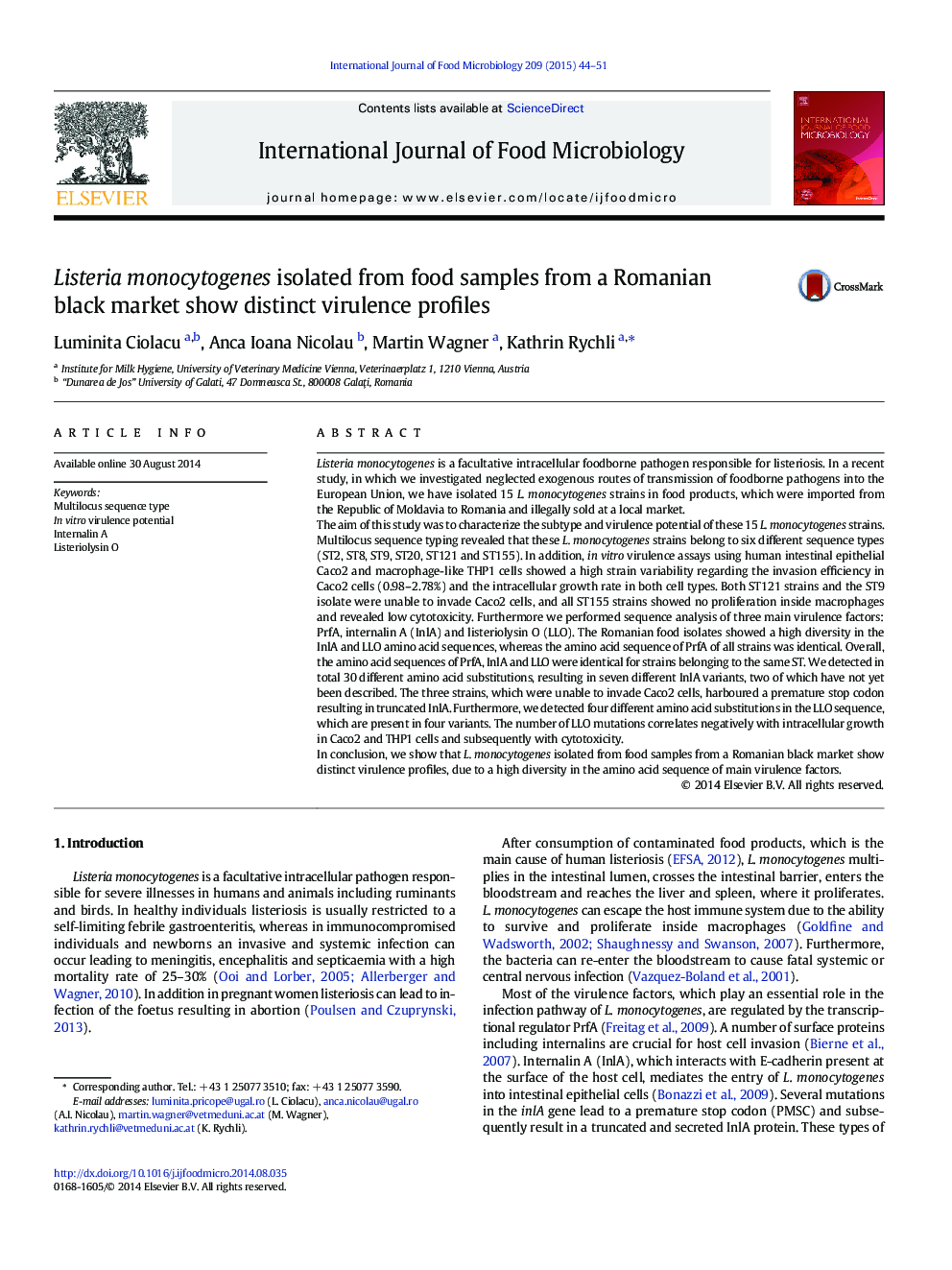 Listeria monocytogenes isolated from food samples from a Romanian black market show distinct virulence profiles