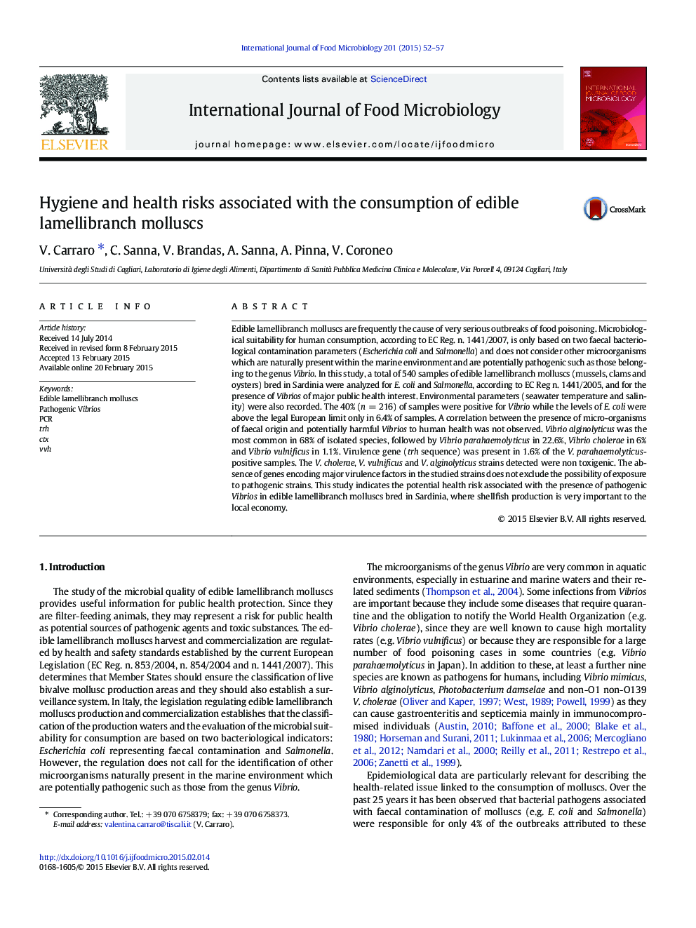 Hygiene and health risks associated with the consumption of edible lamellibranch molluscs