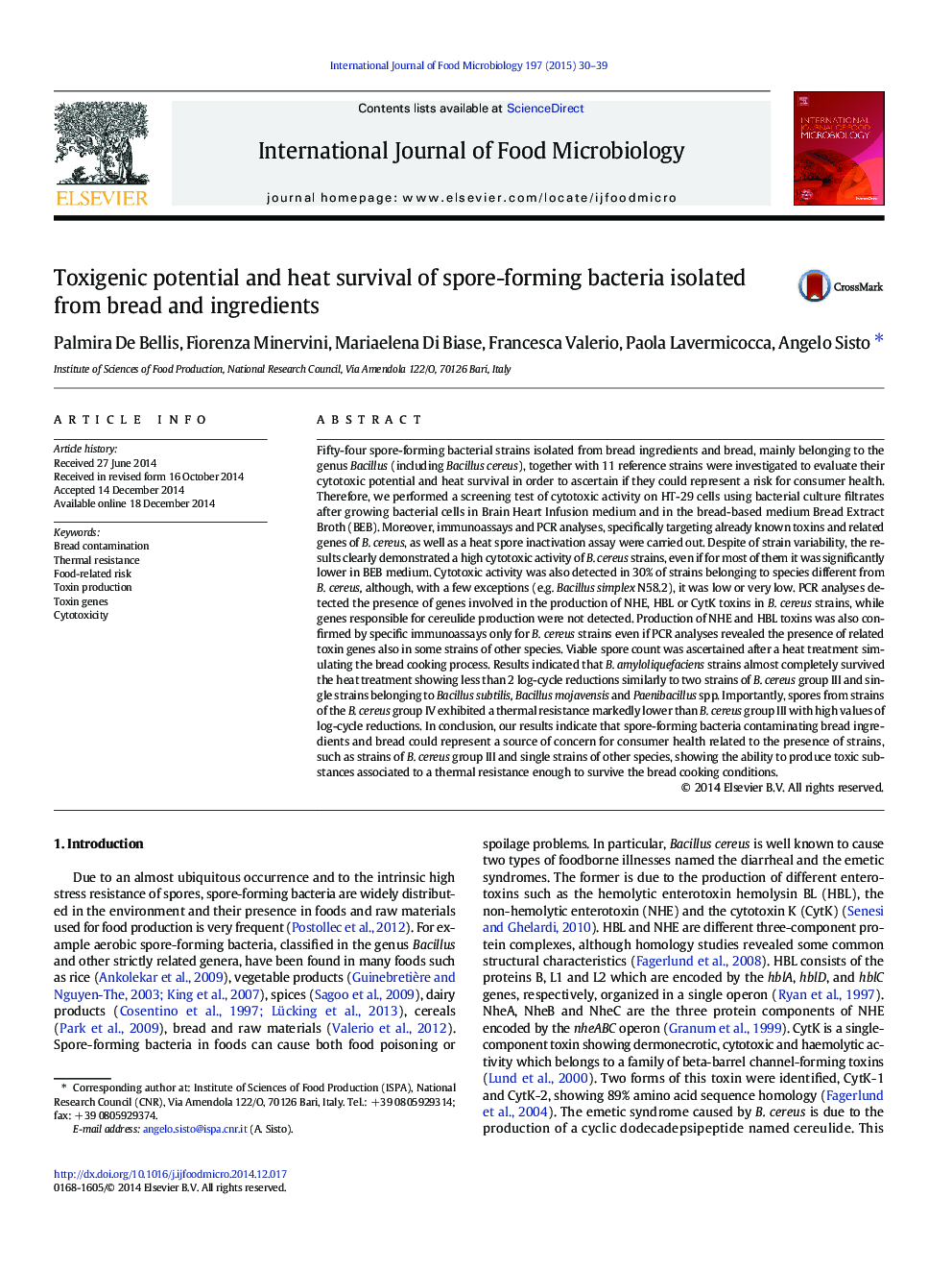 Toxigenic potential and heat survival of spore-forming bacteria isolated from bread and ingredients