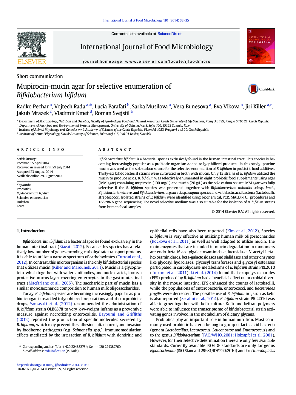 Mupirocin-mucin agar for selective enumeration of Bifidobacterium bifidum