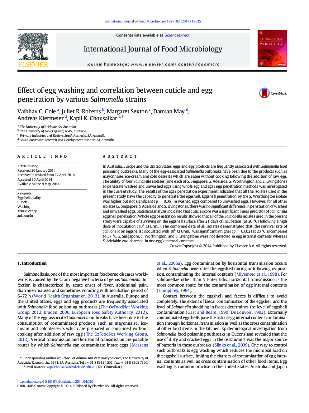 Effect of egg washing and correlation between cuticle and egg penetration by various Salmonella strains