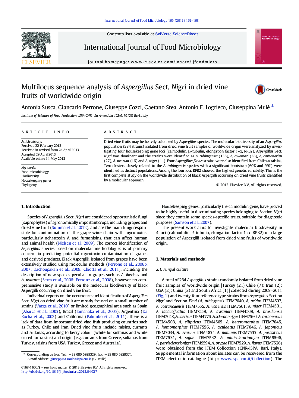Multilocus sequence analysis of Aspergillus Sect. Nigri in dried vine fruits of worldwide origin