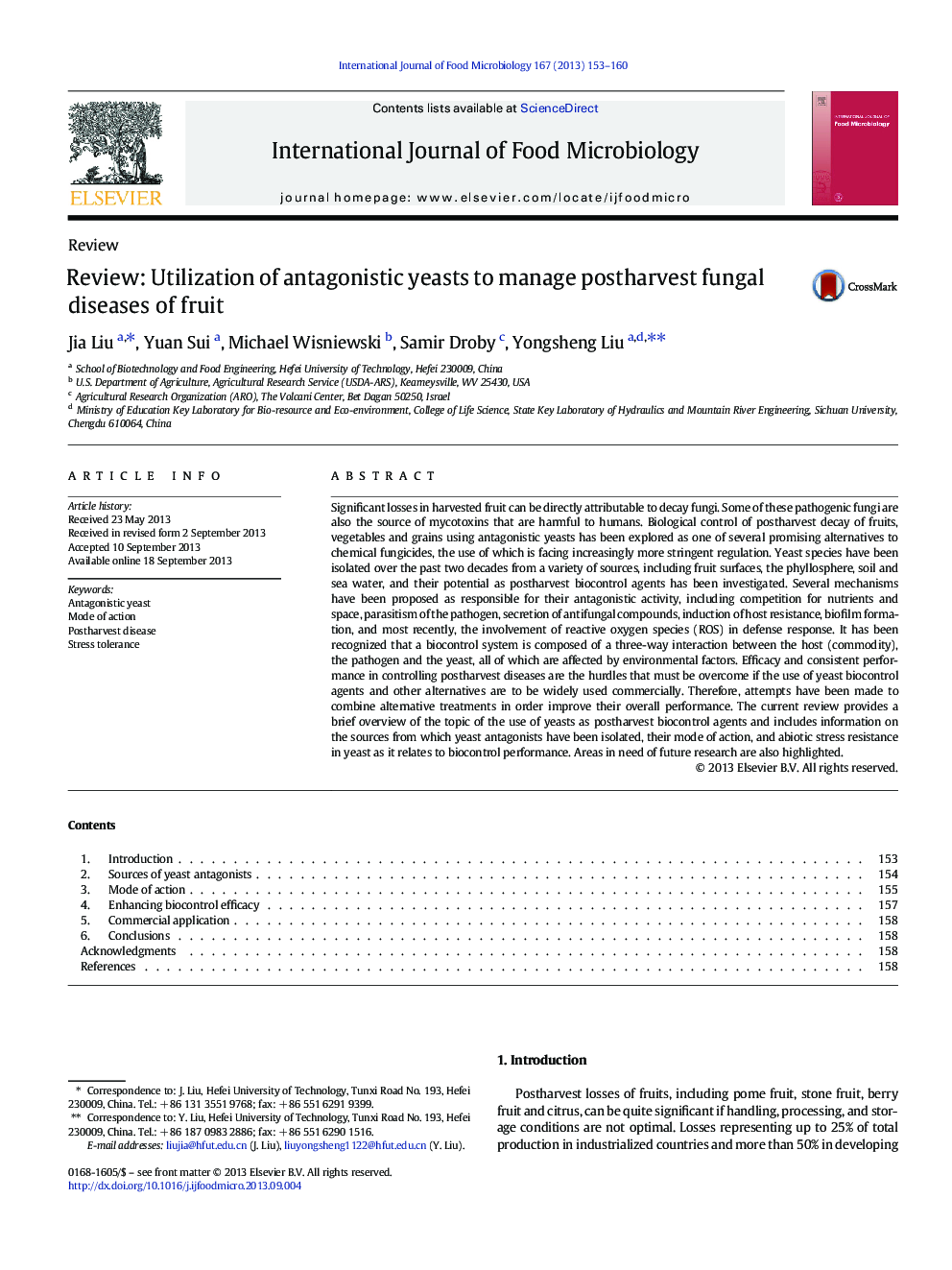 Review: Utilization of antagonistic yeasts to manage postharvest fungal diseases of fruit