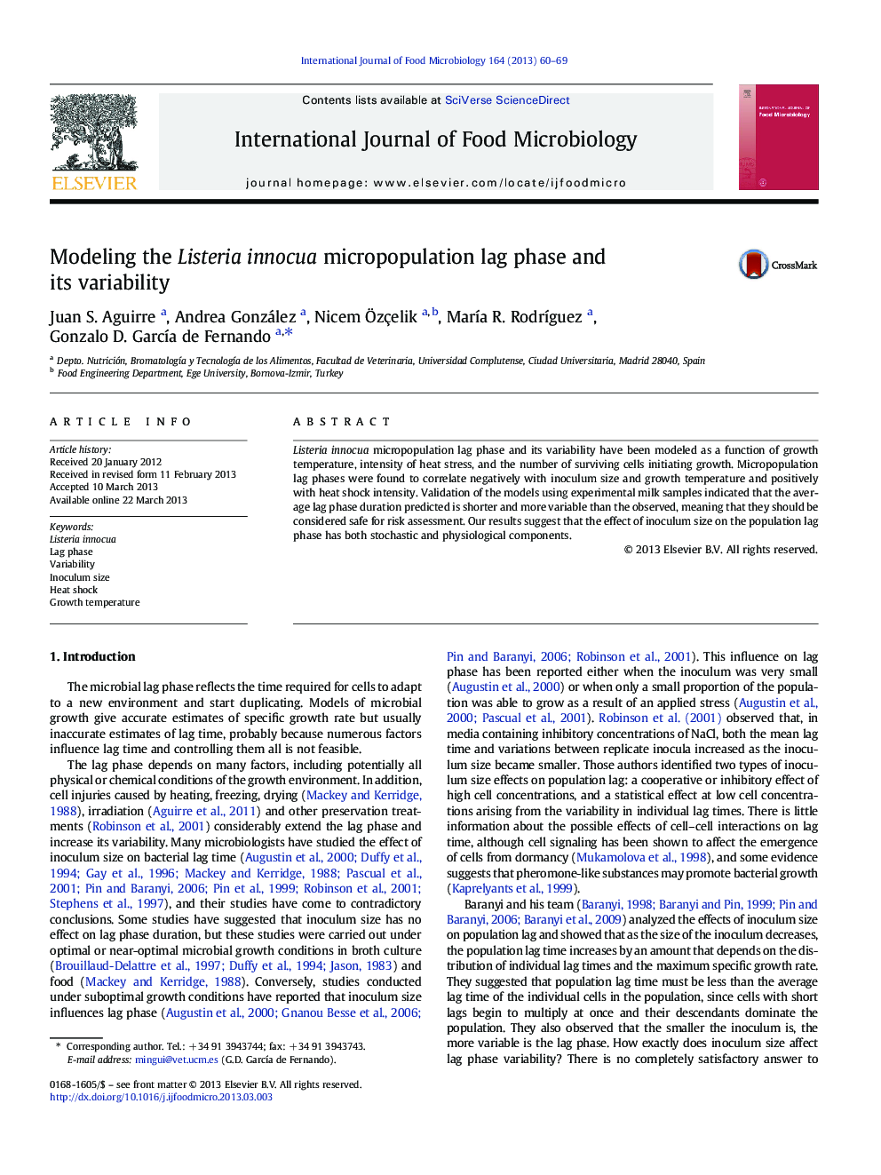 Modeling the Listeria innocua micropopulation lag phase and its variability