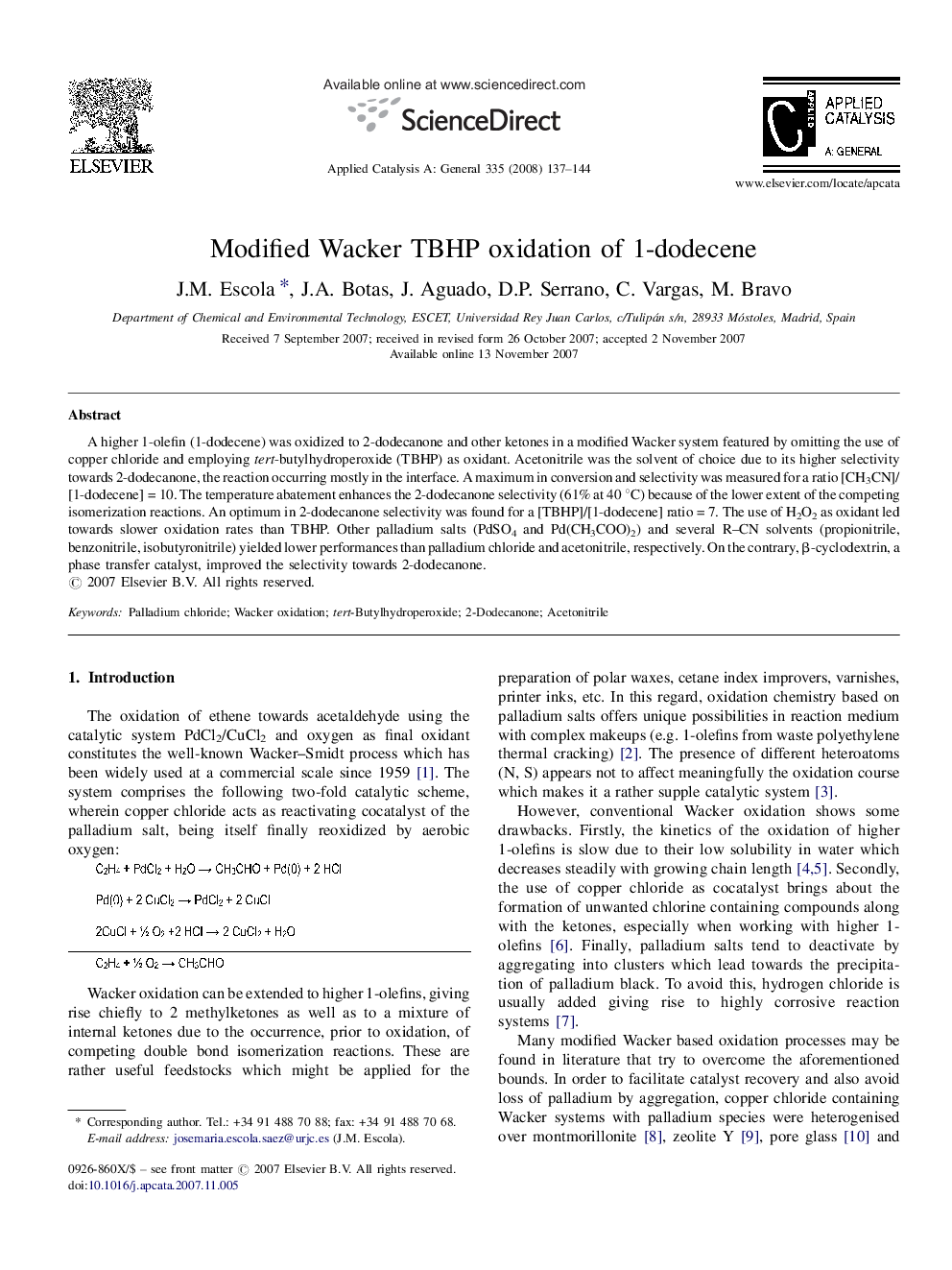 Modified Wacker TBHP oxidation of 1-dodecene