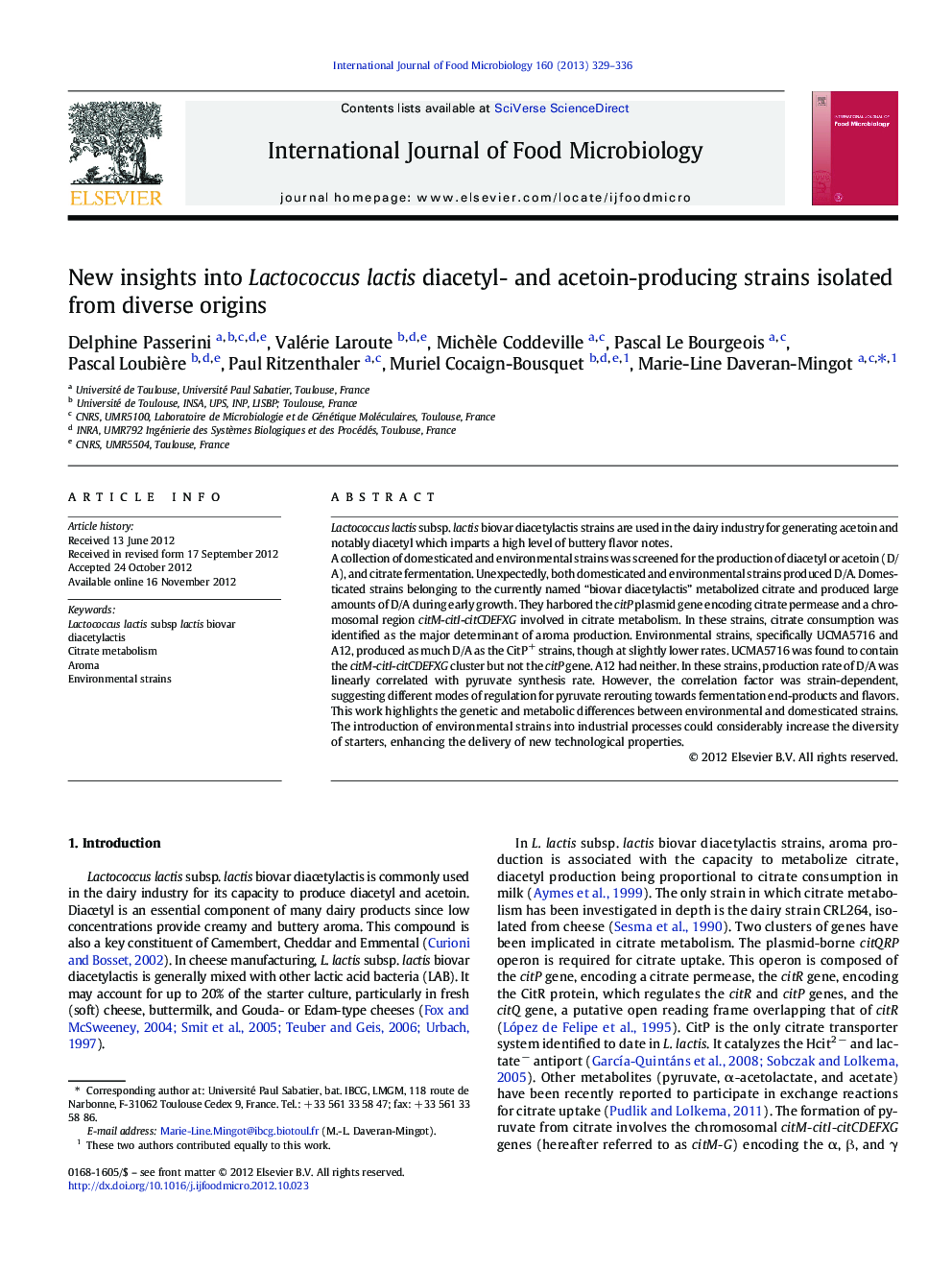 New insights into Lactococcus lactis diacetyl- and acetoin-producing strains isolated from diverse origins