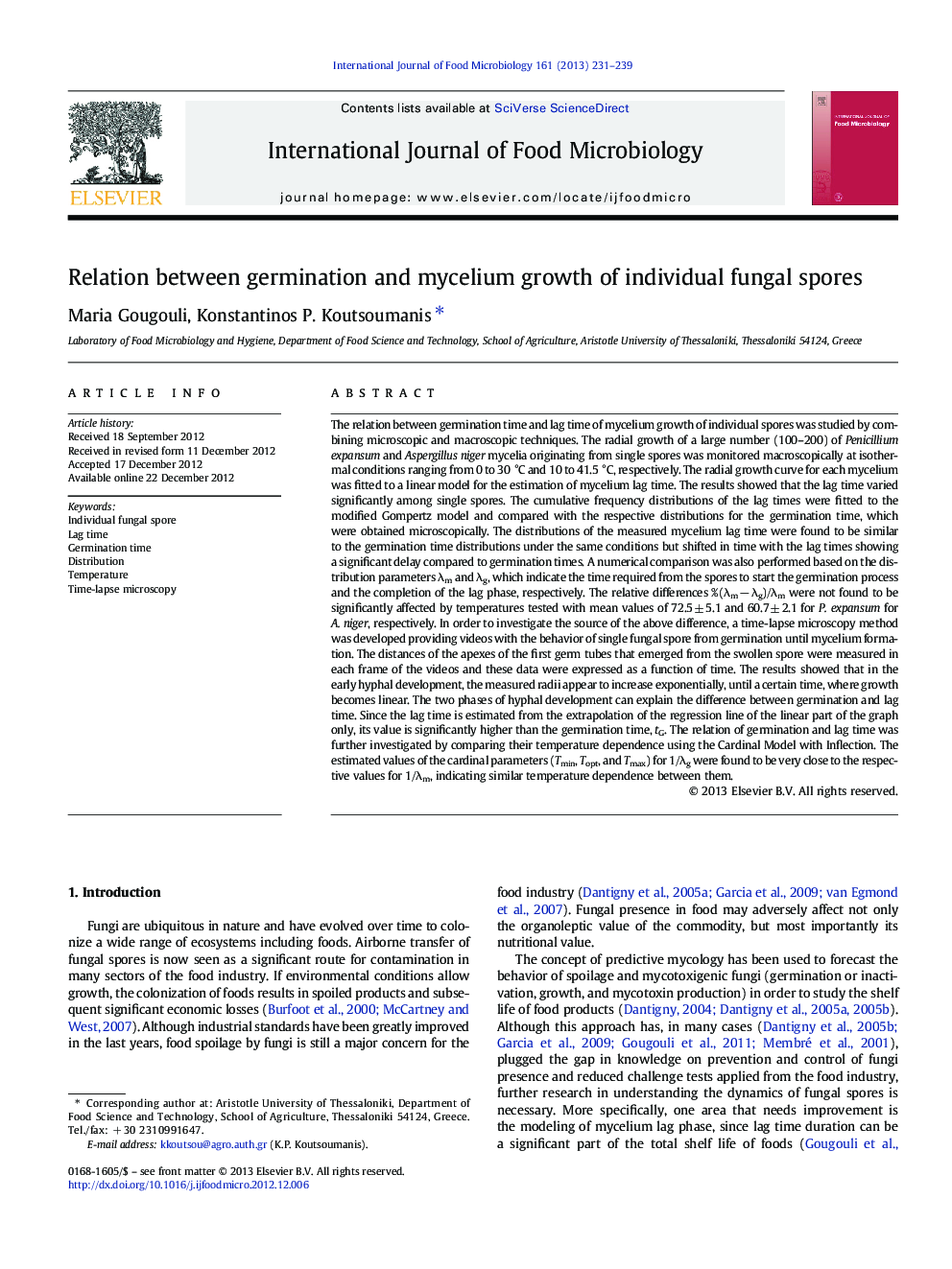 Relation between germination and mycelium growth of individual fungal spores